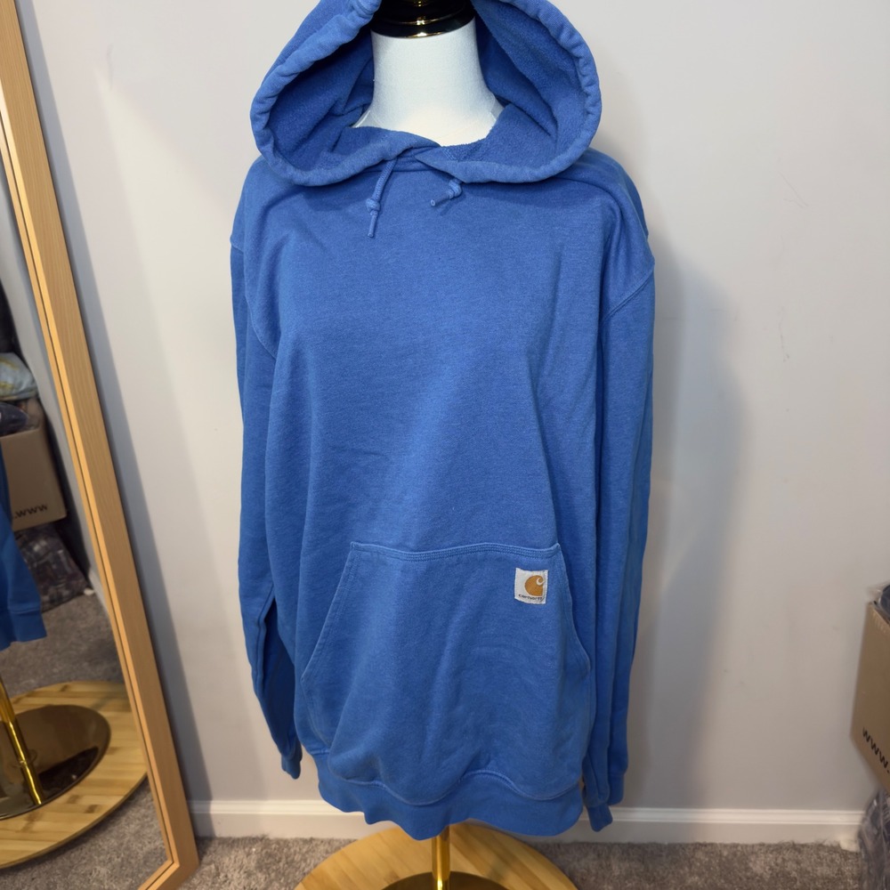 Carhartt Mens Loose Fit Hoodie Blue Orange Sleeve Logo Sweatshirt Size L Tall